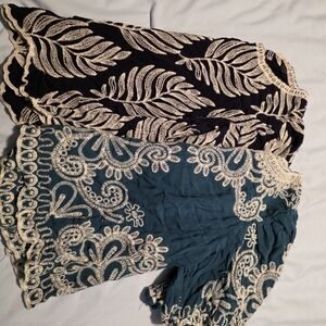 Solitaire Black and Teal Embroidered Tops